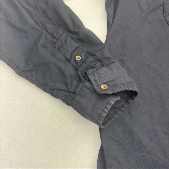INIS MEAIN Shirt Men Black Long Sleeve Button Down Cotton Pocket Italy Made Sz L - Picture 3 of 10